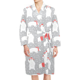 Cute polar bear christmas snow pattern Men's Long Sleeve Belted Night Robe
