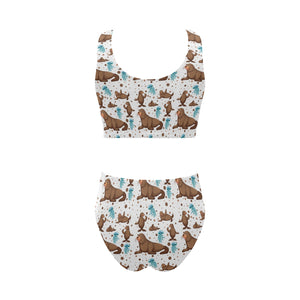 sea lion Seals jellyfish pattern Chest Bowknot High Waisted Bikini Swimsuit