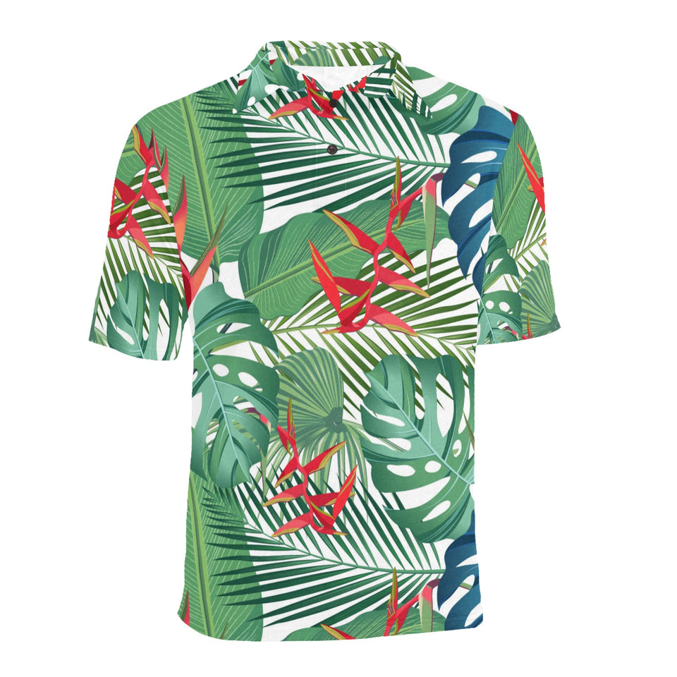 heliconia palm and monstera leaves pattern Men's All Over Print Polo Shirt