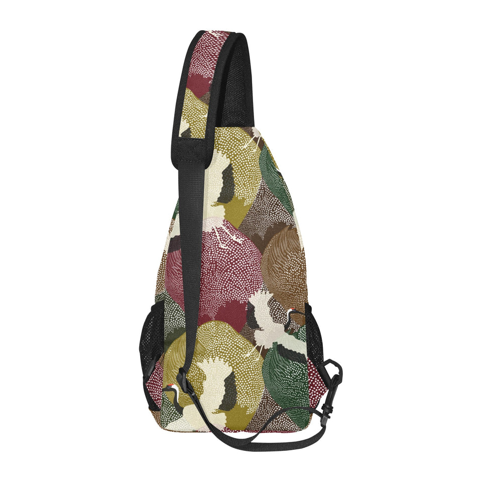 Japanese cranes flying forest dot pattern All Over Print Chest Bag