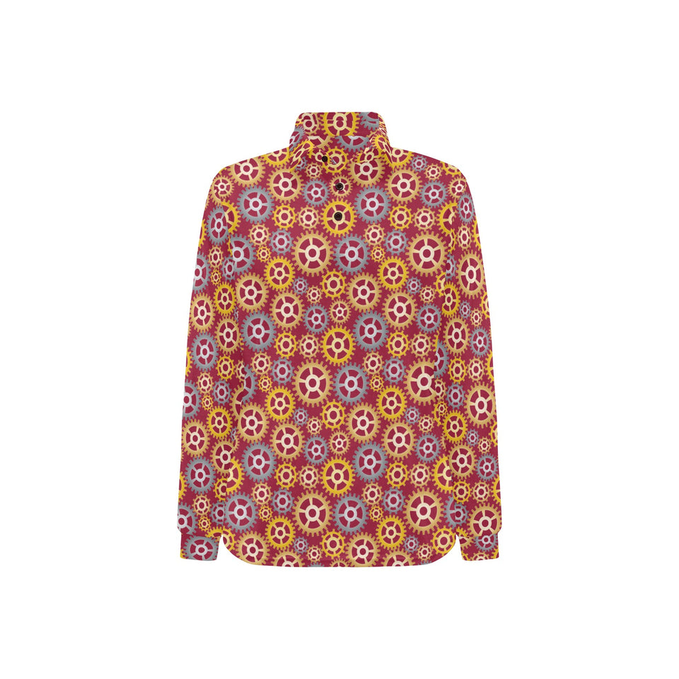 Gear Pattern Print Design 04 Women's Long Sleeve Polo Shirt