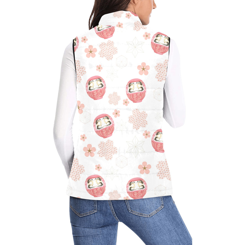 Daruma japanese wooden doll cherry blossom flower Women's Padded Vest
