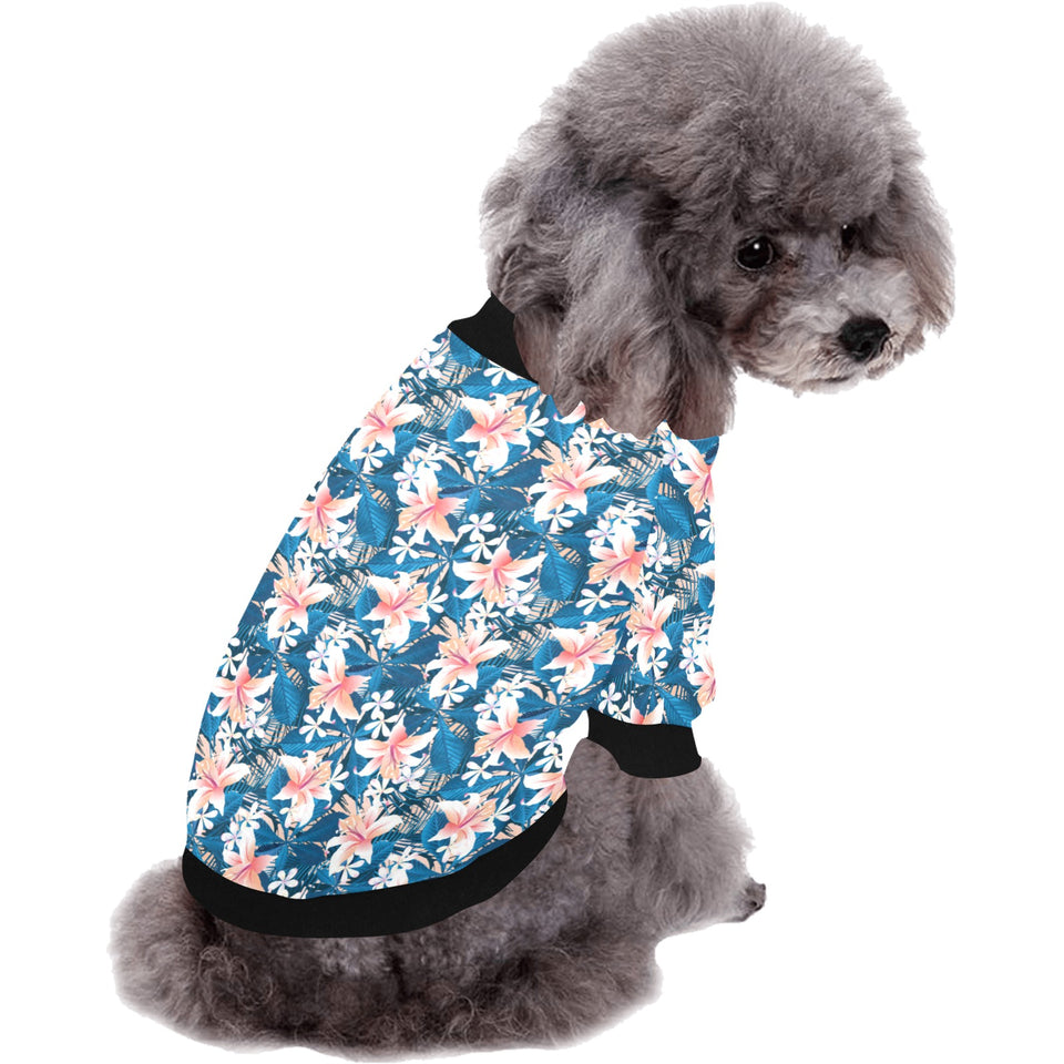 Hibiscus Pattern Print Design 02 All Over Print Pet Dog Round Neck Fuzzy Shirt