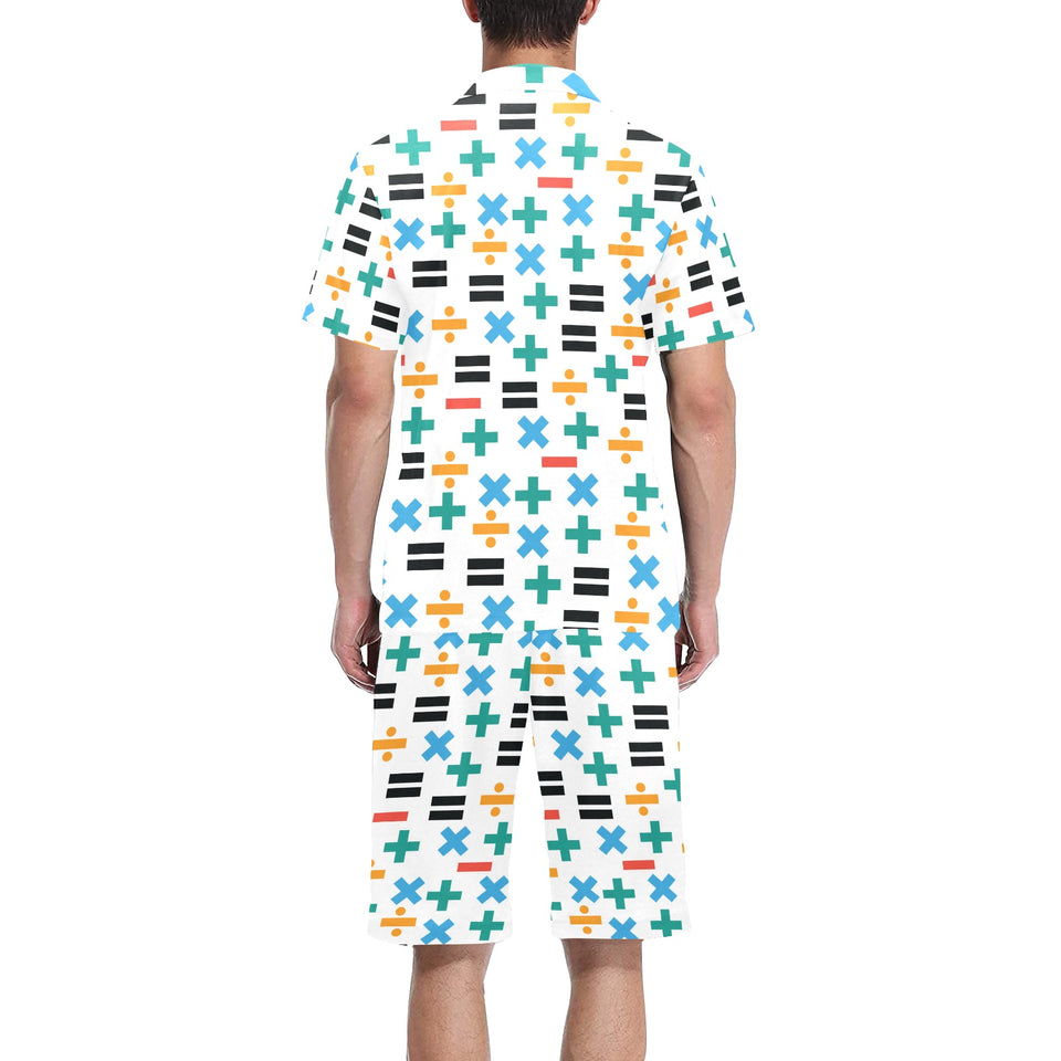 Math Pattern Print Design 05 Men's V-Neck Short Pajama Set
