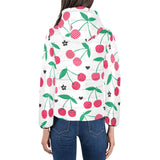 cherry pattern white background Women's Padded Hooded Jacket