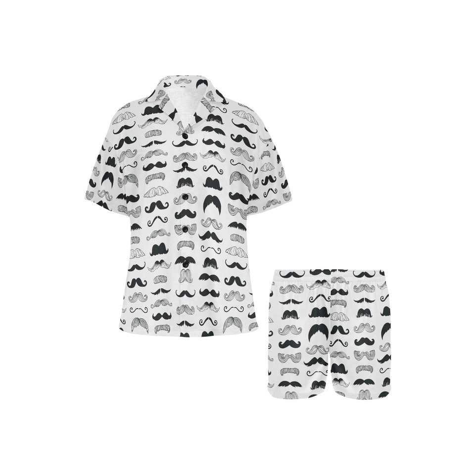 Mustache Beard Pattern Print Design 04 Women's V-Neck Short Pajama Set