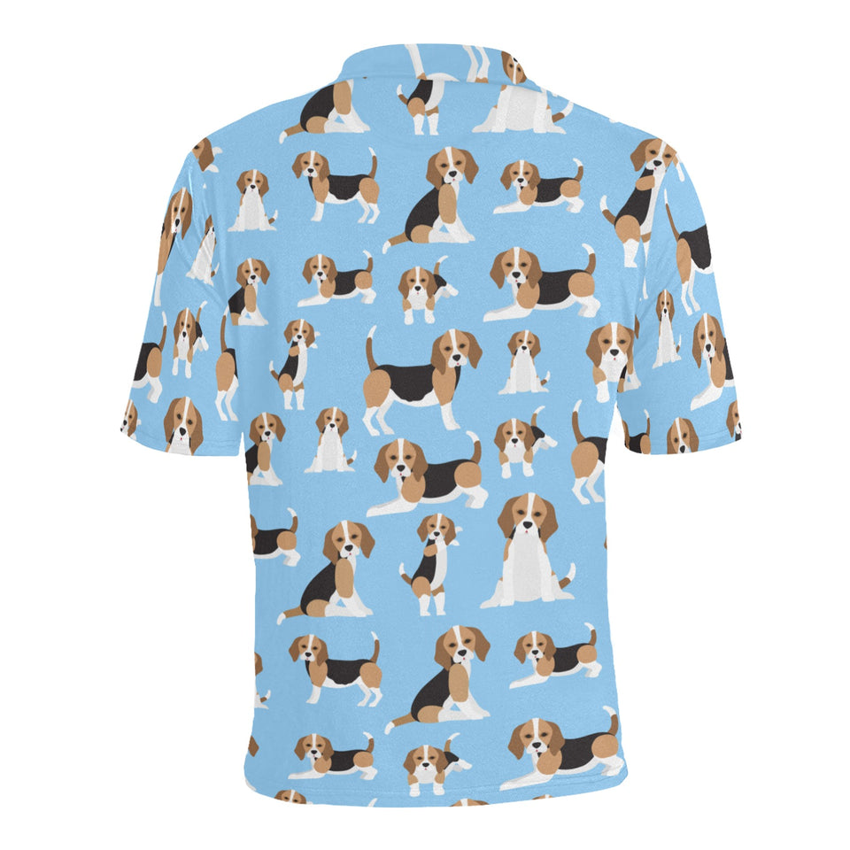 Beagle dog blue background pattern Men's All Over Print Polo Shirt