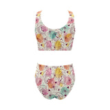 Clock butterfly pattern Chest Bowknot High Waisted Bikini Swimsuit