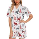 Deer tree snowflakes chrismas pattern Women's V-Neck Short Pajama Set