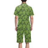 Green hop pattern Men's V-Neck Short Pajama Set