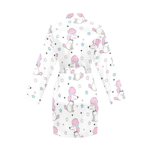 Cute poodle dog star pattern Women's Long Sleeve Belted Night Robe