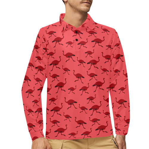 Ostrich Pattern Print Design 03 Men's Long Sleeve Polo Shirt
