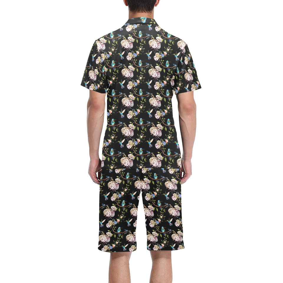 Hummingbird Pattern Print Design 03 Men's V-Neck Short Pajama Set