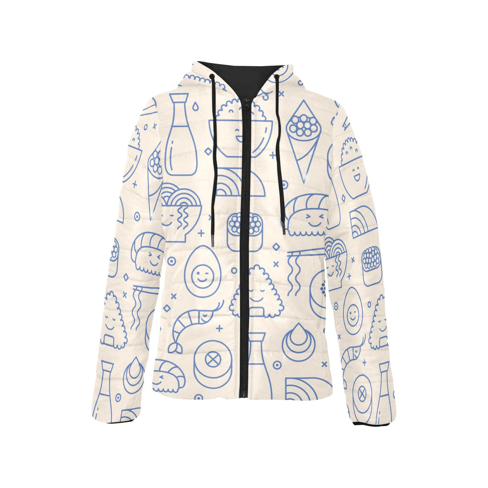 Cute sushi icon pattern Women's Padded Hooded Jacket