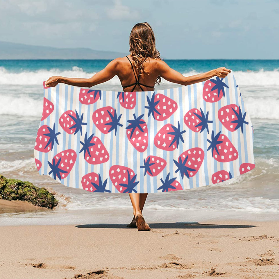 Strawberry pattern blue lines background Beach Towel