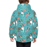 Boston terrier beautiful flower pattern Kids' Boys' Girls' Padded Hooded Jacket