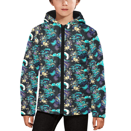 Dragon sea wave pattern Kids' Boys' Girls' Padded Hooded Jacket