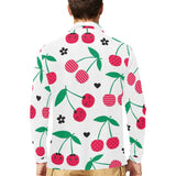 cherry pattern white background Men's Long Sleeve Polo Shirt