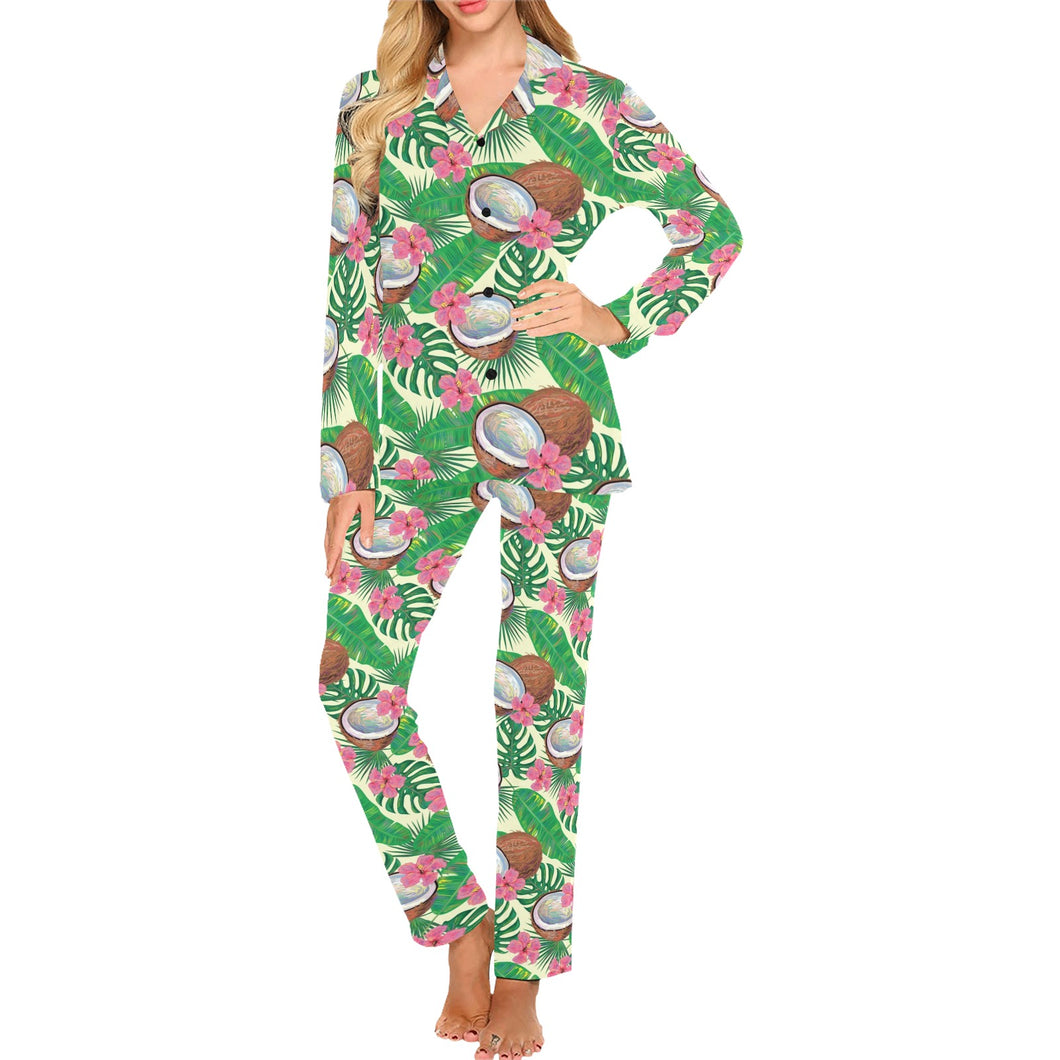 Coconut Pattern Print Design 01 Women's Long Pajama Set