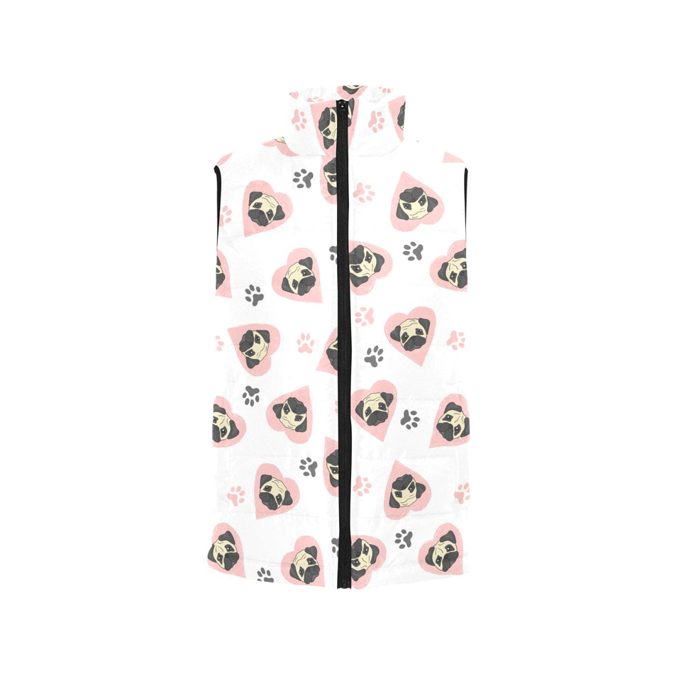 Cute pugs pink heart paw pattern Women's Padded Vest