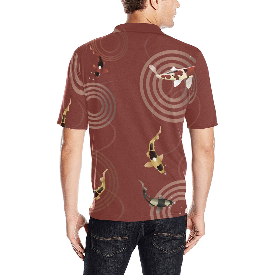 Koi Fish Carp Fish red background Men's All Over Print Polo Shirt