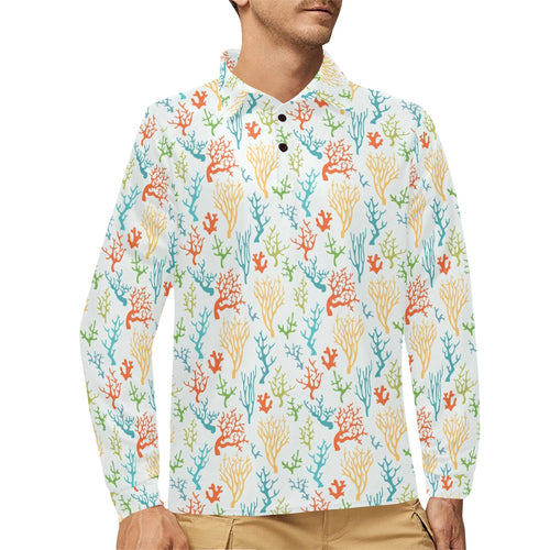 Coral Reef Pattern Print Design 02 Men's Long Sleeve Polo Shirt
