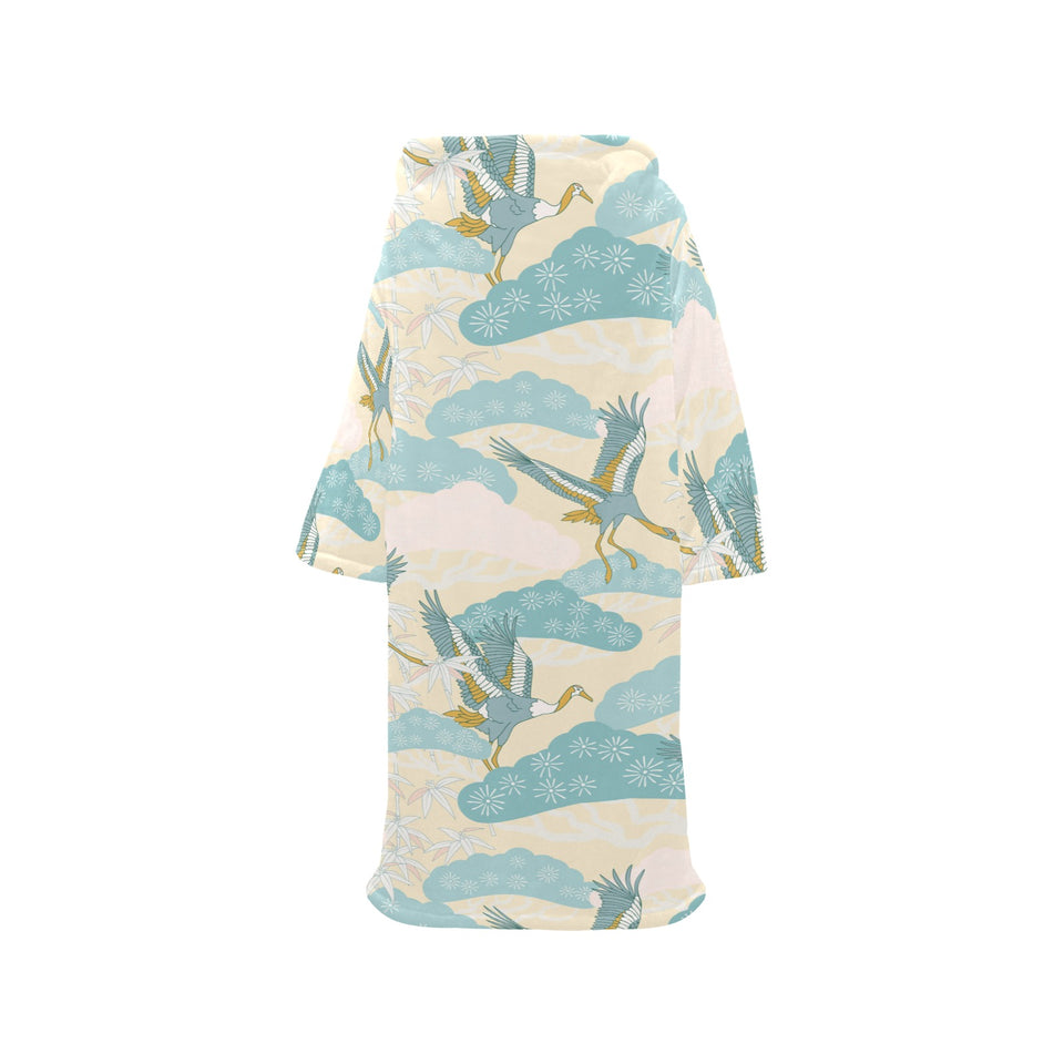 Bonsai bamboo stork japanese pattern cream theme Blanket Robe with Sleeves