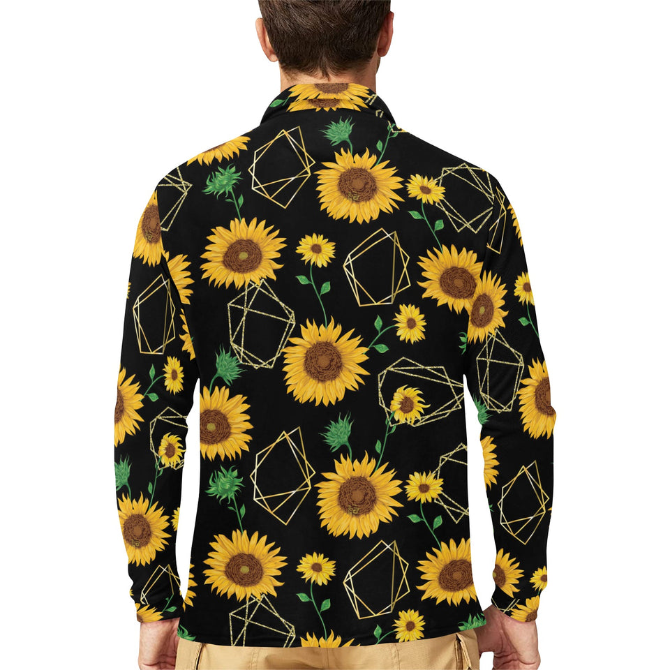 sunflower golden polygonal shapes Men's Long Sleeve Polo Shirt