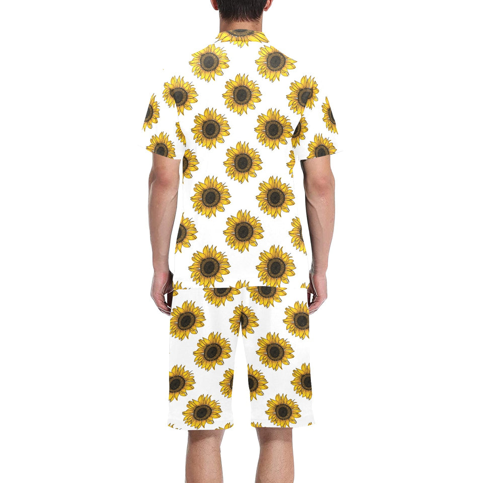 sunflowers design pattern Men's V-Neck Short Pajama Set