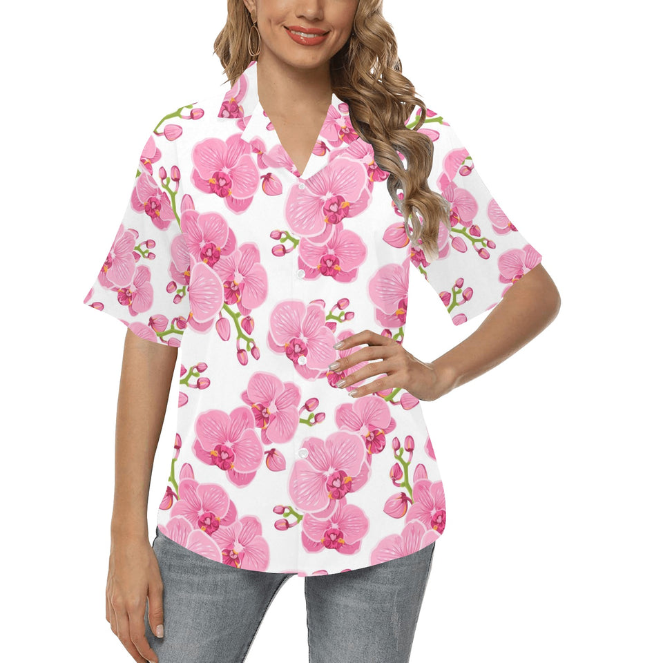 pink purple orchid pattern background Women's All Over Print Hawaiian Shirt