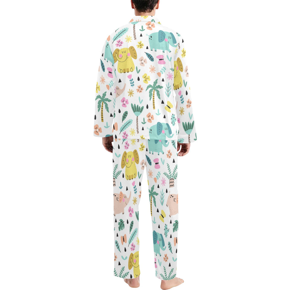 Cute elephants palm tree flower butterfly pattern Men's Long Pajama Set