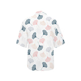 Black Gray Cream coral ginkgo leaves pattern Women's All Over Print Hawaiian Shirt