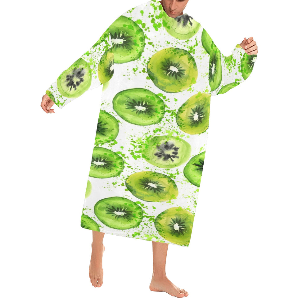 Watercolor kiwi pattern Blanket Robe with Sleeves