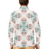 Square floral indian flower pattern Men's Long Sleeve Polo Shirt