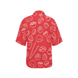 sushi pattern red background Women's All Over Print Hawaiian Shirt