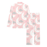 Cute moon cloud star pattern pink dot background Women's Long Pajama Set