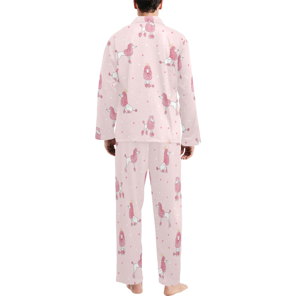 Poodle dog pink color theme Men's Long Pajama Set