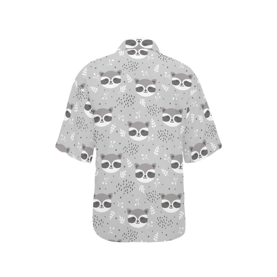 Cute raccoons leaves dot Women's All Over Print Hawaiian Shirt