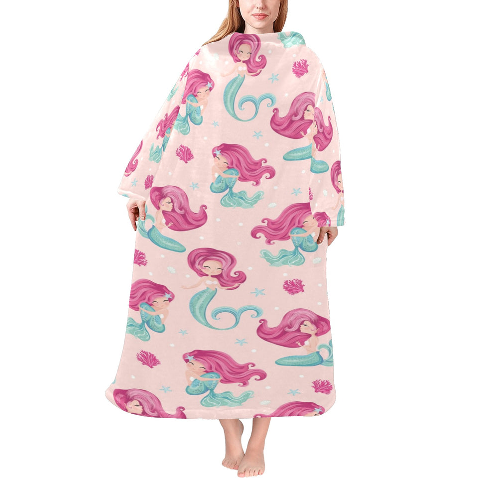 Cute little mermaid pattern Blanket Robe with Sleeves