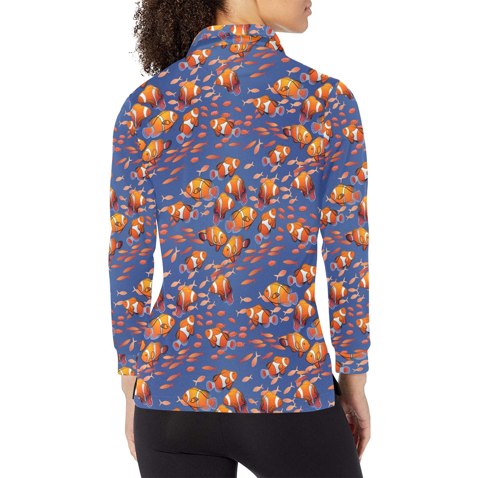 Clown Fish Pattern Print Design 04 Women's Long Sleeve Polo Shirt