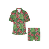 Watermelons tropical palm leaves pattern backgroun Women's V-Neck Short Pajama Set