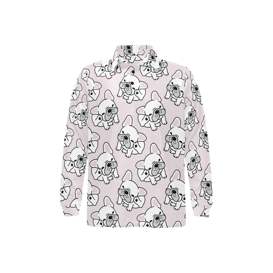 Cute french bulldog pattern Men's Long Sleeve Polo Shirt