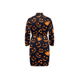 Halloween pattern Pumpkin background Men's Long Sleeve Belted Night Robe