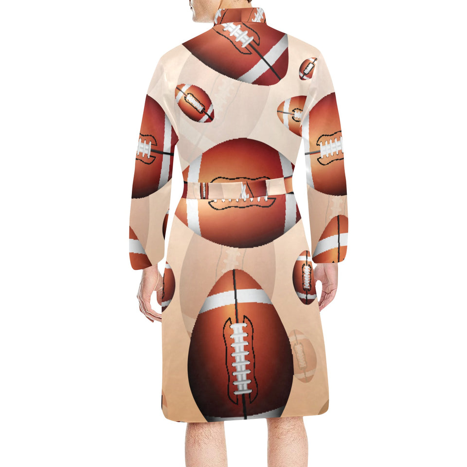 American football ball design pattern Men's Long Sleeve Belted Night Robe