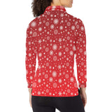 Snowflake pattern red background Women's Long Sleeve Polo Shirt