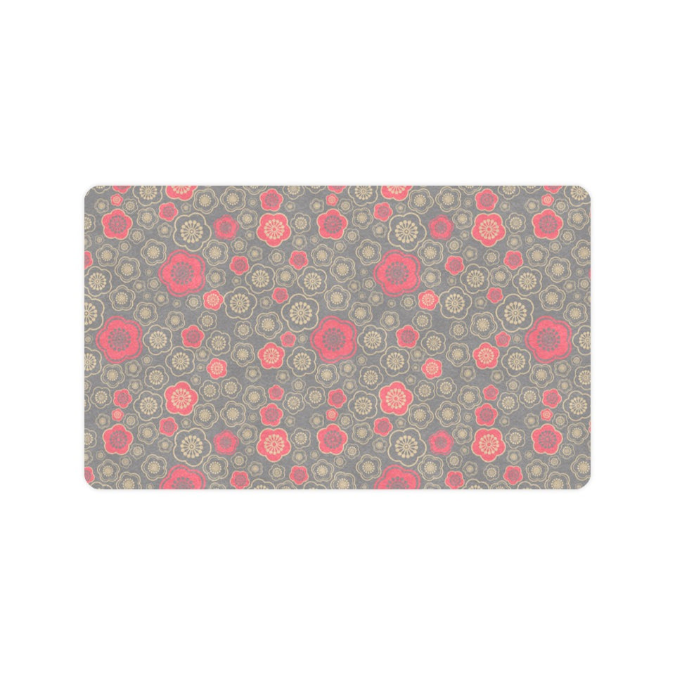 Red gold Sakura cherry blossom gray background Doormat