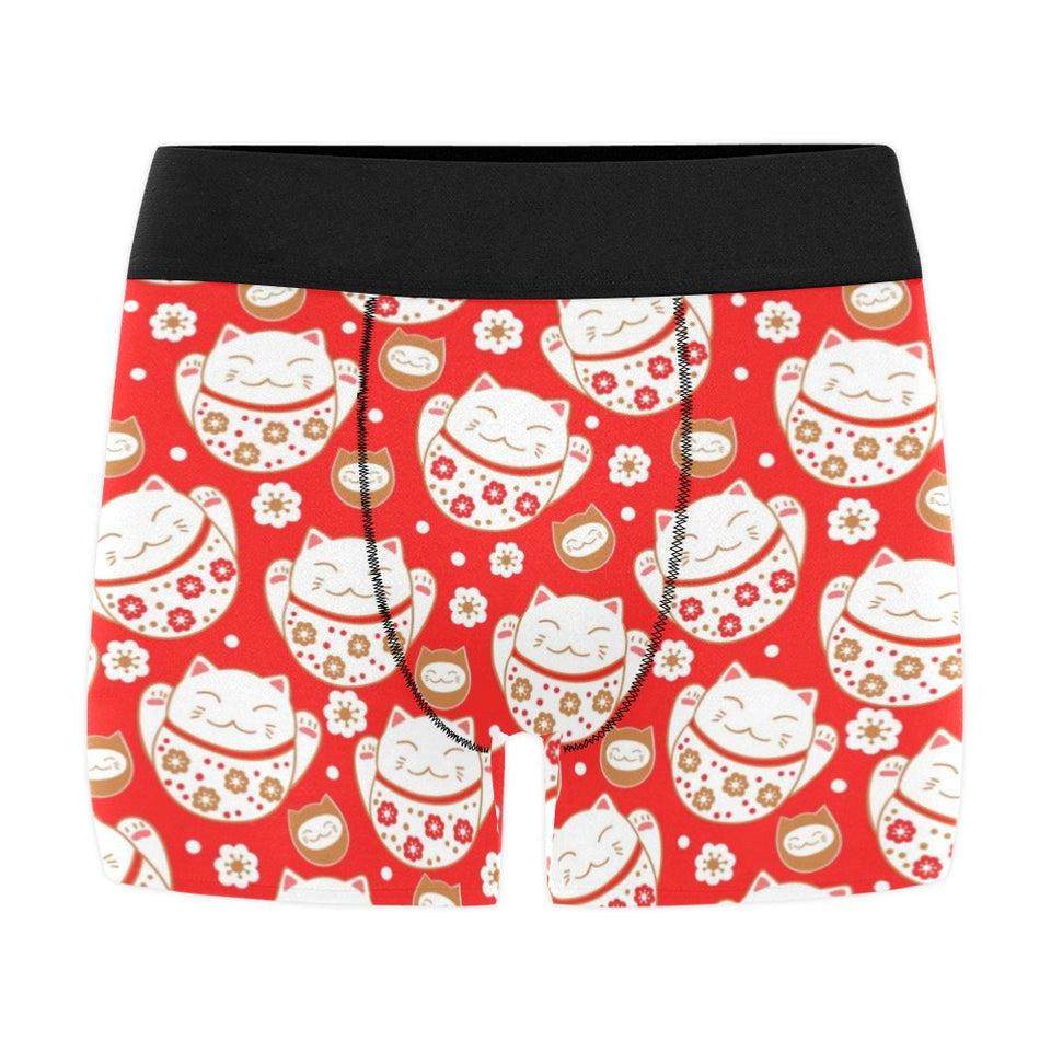 Cute Maneki neko cat red background Men's All Over Print Boxer Briefs Men's Underwear
