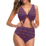 Eiffel Tower Pattern Print Design 05 Chest Bowknot High Waisted Bikini Swimsuit