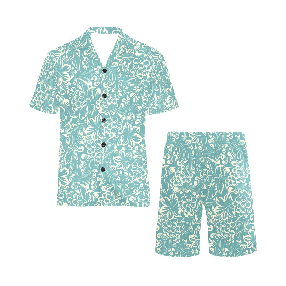 Classic Hand drawn Grape pattern Men's V-Neck Short Pajama Set