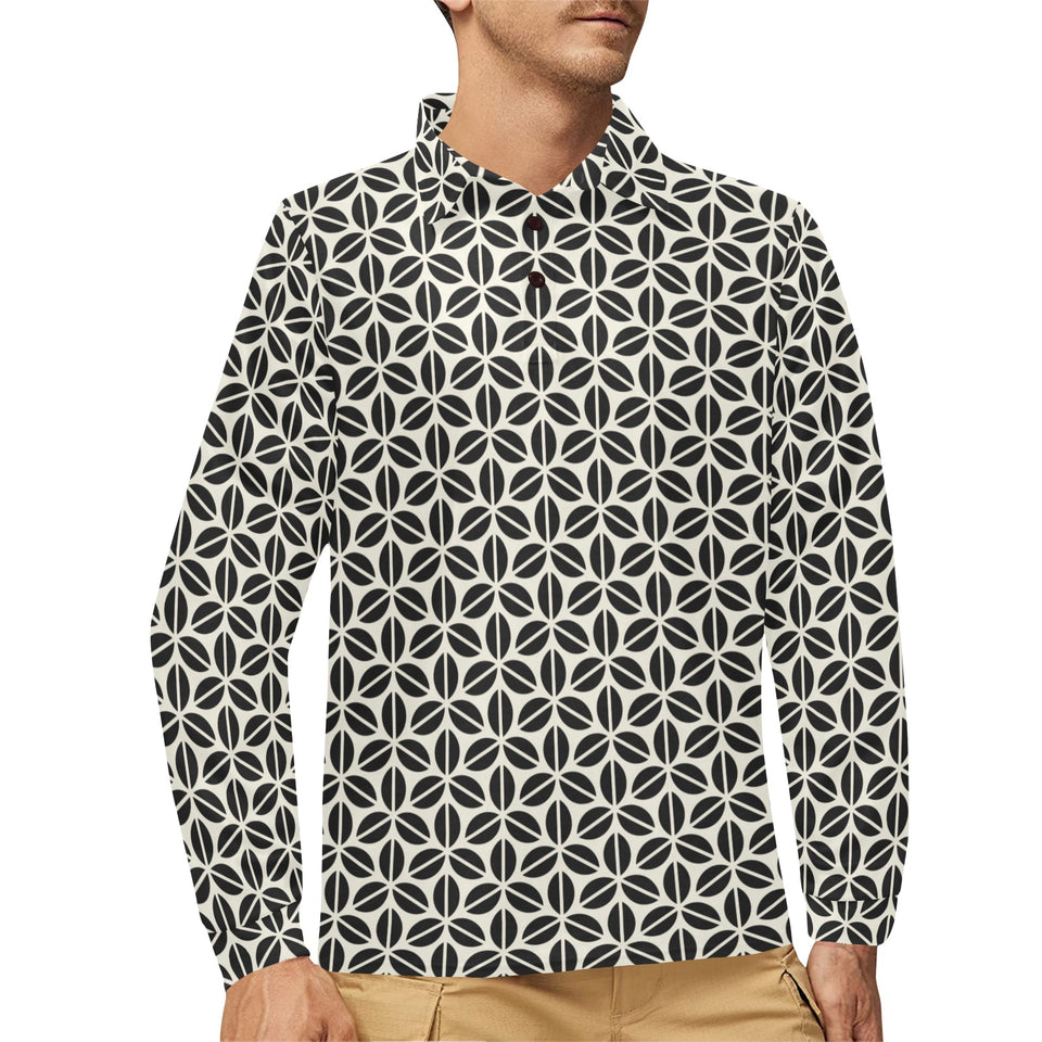 Coffee bean abstract modern pattern Men's Long Sleeve Polo Shirt